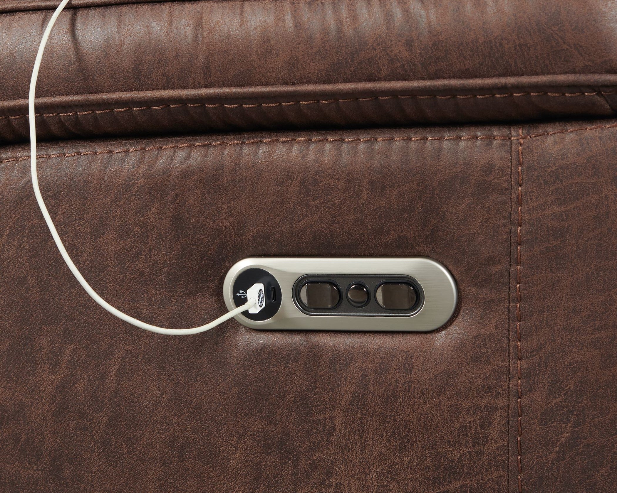 3pc Atlantis Heritage Brown power controlled adjustable headrest, hidden cupholders, USB ports with this ultimate reclining living room set