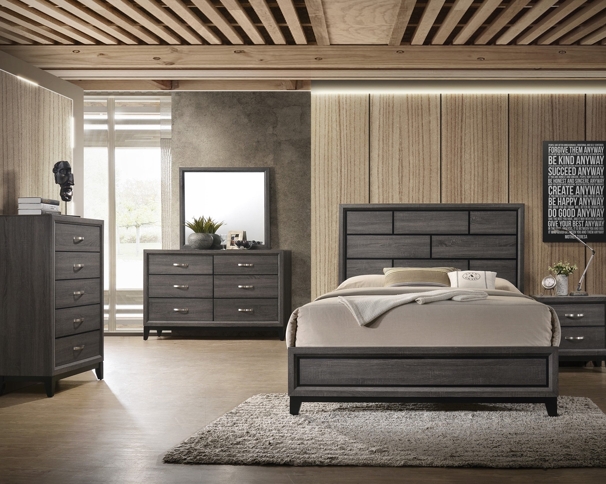 CM4620 Akerson Grey affordable bedroom set with King or Queen bed