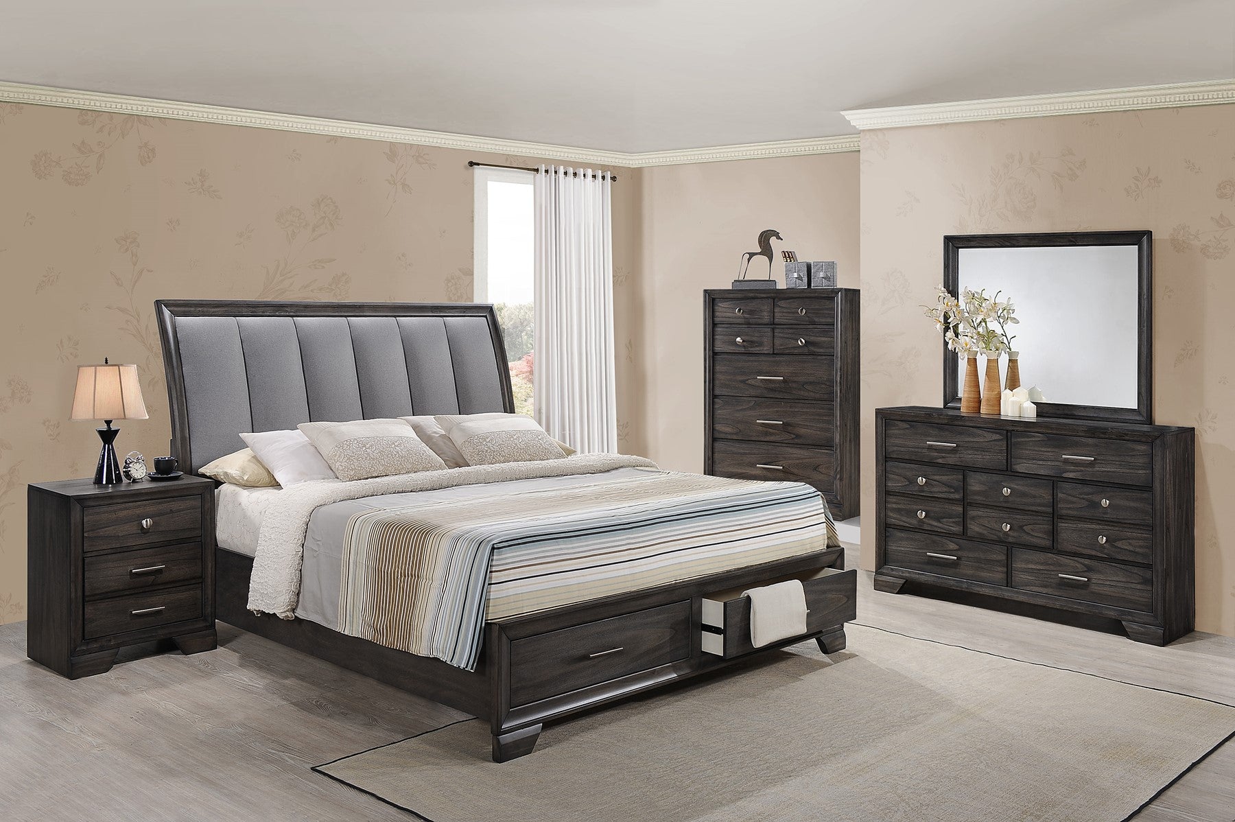 CM6580 Jaymes Platform Bed dark finish wood affordable bedroom set with King or Queen bed