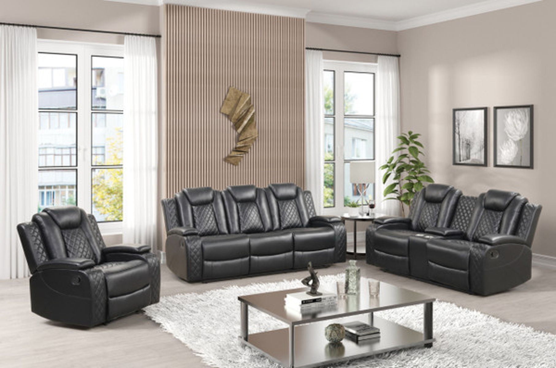 3pc Moonshadow Recliner Black  sofa, loveseat and chair