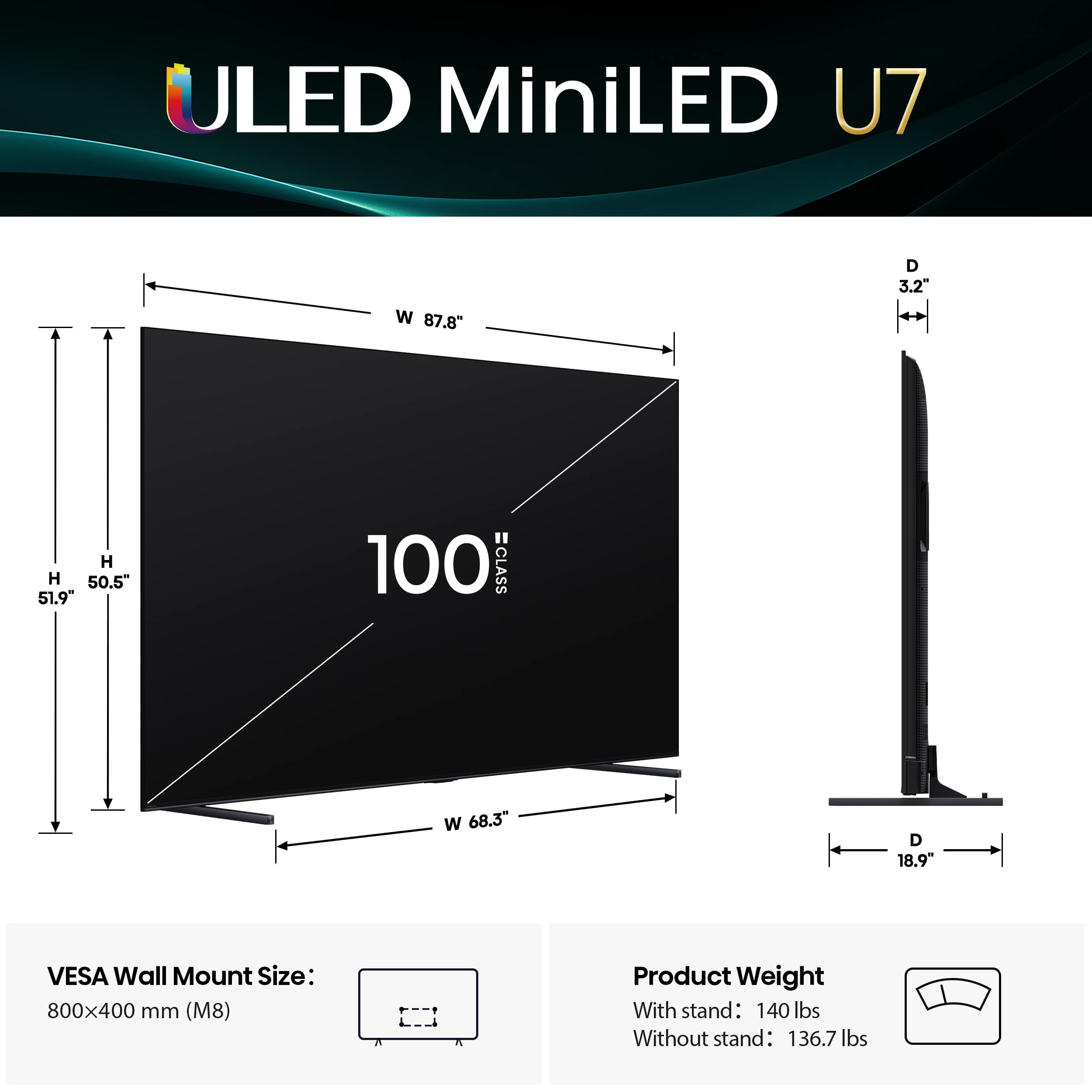 Hisense - 100" Class U7 Series MiniLED QLED UHD 4K Smart Google TV