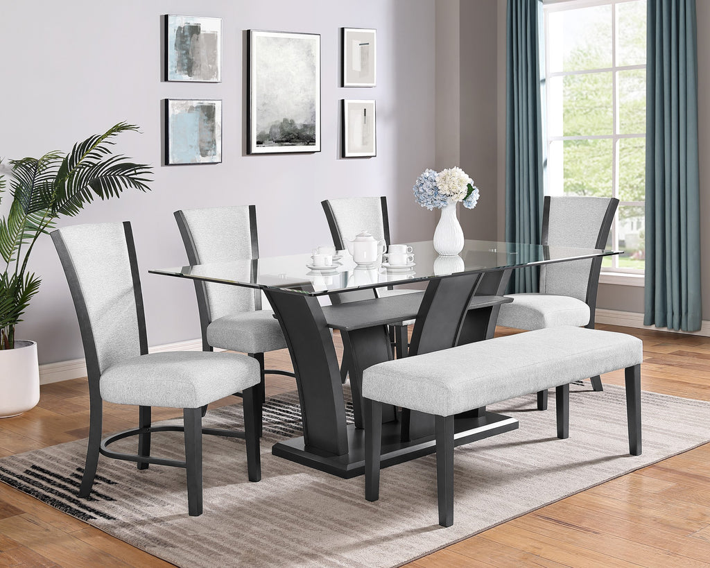 1216 Camelia glass top dining table with chairs 2 different colors
