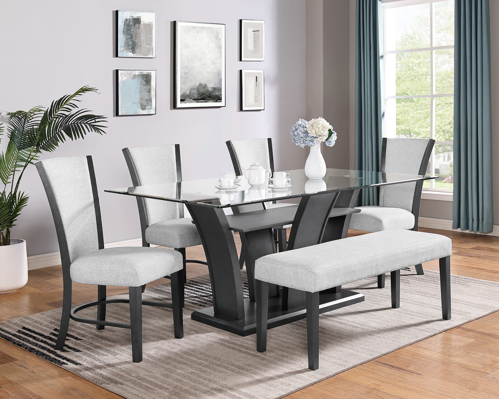 1216 Camelia glass top dining table with chairs 2 different colors