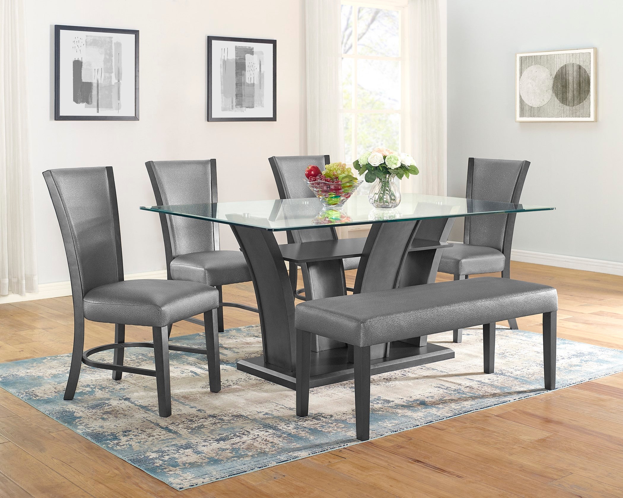 1216 Camelia glass top dining table with chairs 2 different colors