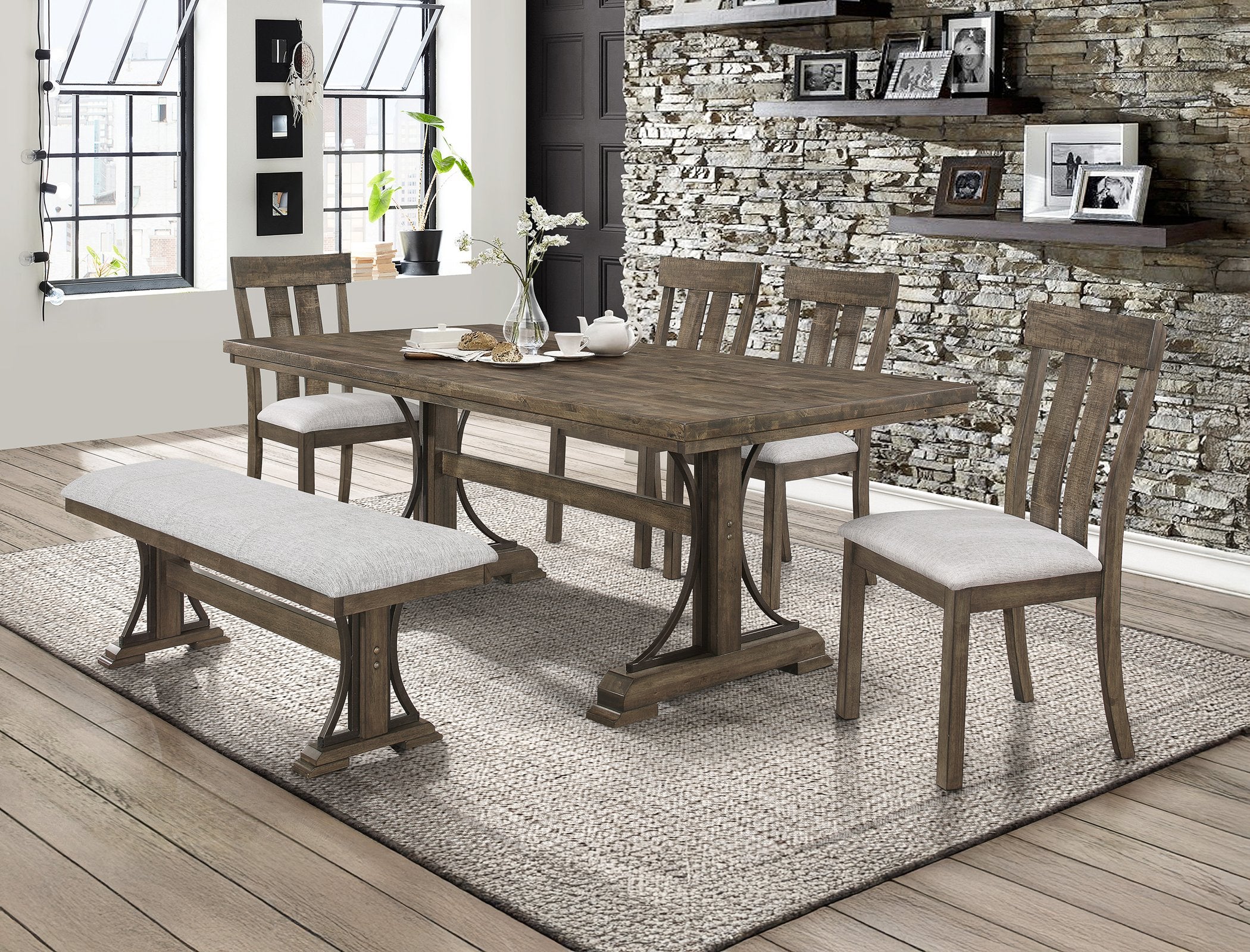 2131 Quincy chic rustic style grey dining table with chairs :