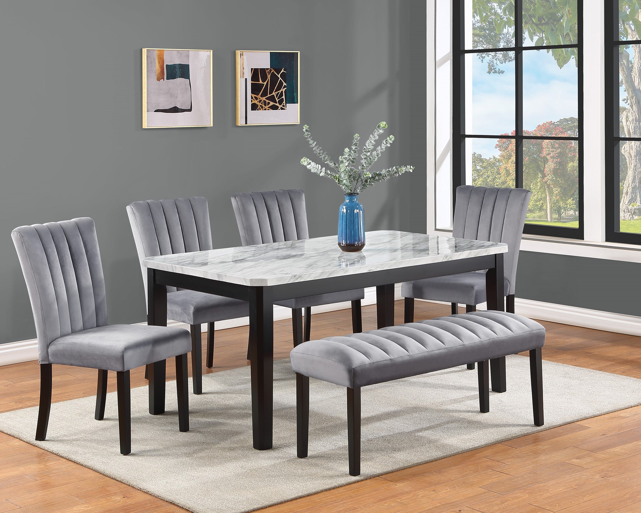 2224 Pascal grey marble style top dining table with chairs