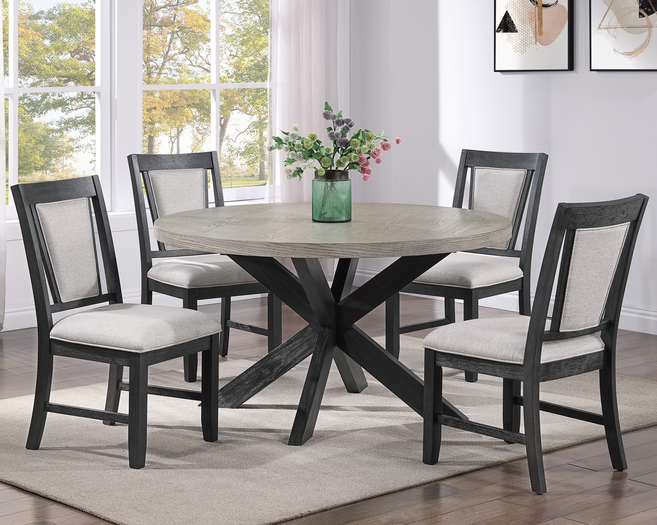 2274 Stevens grey and black dining table with chairs
