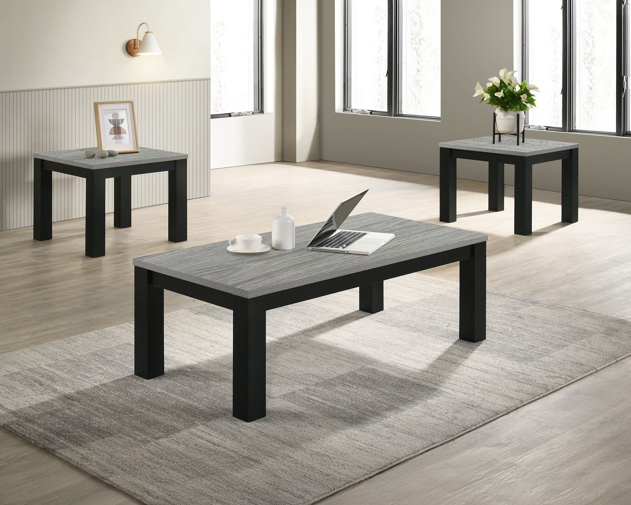 4168 Theo Grey 3 Pk coffee and end table 3 pack set