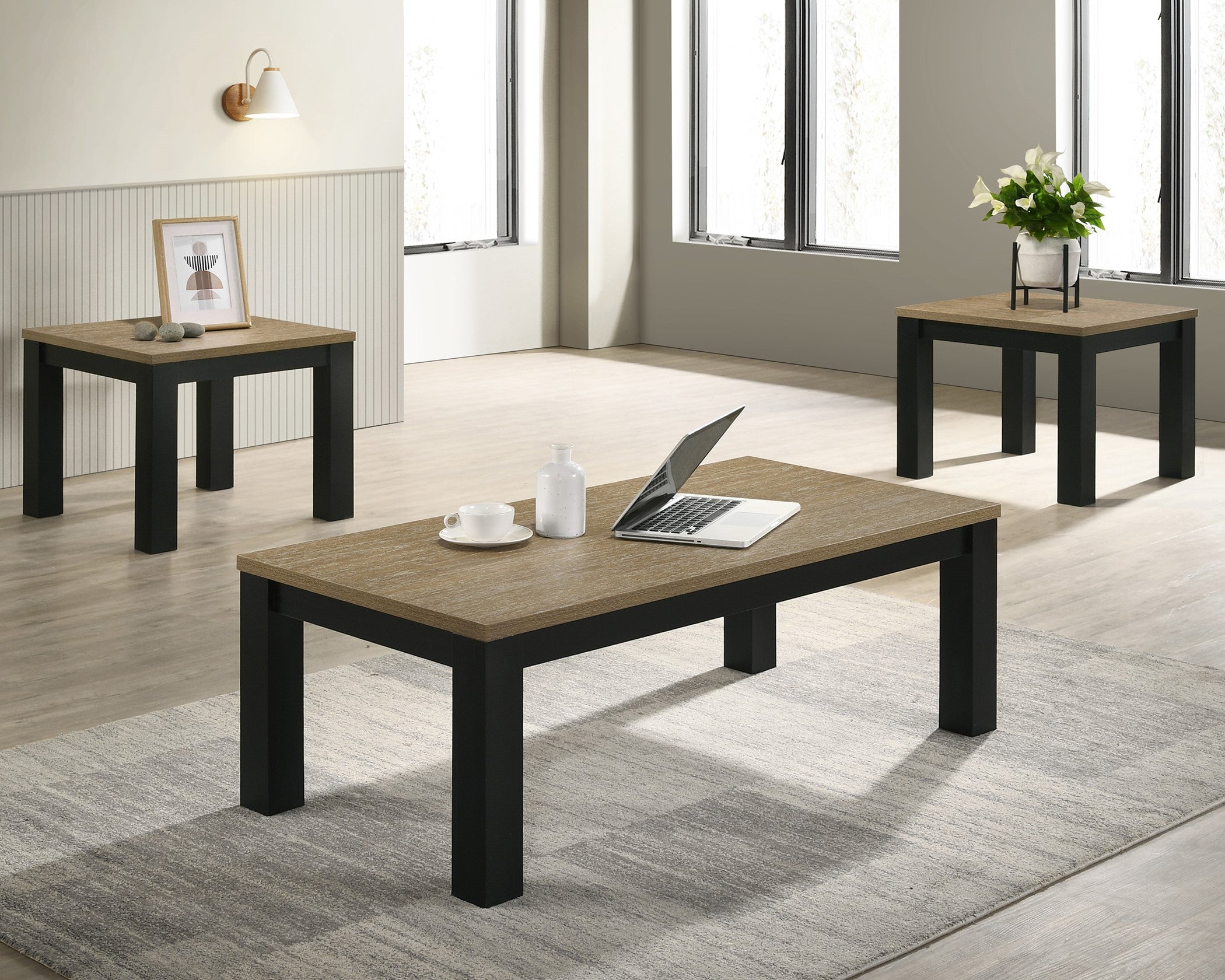 4168 Theo Natural 3 Pk coffee and end table 3 pack set