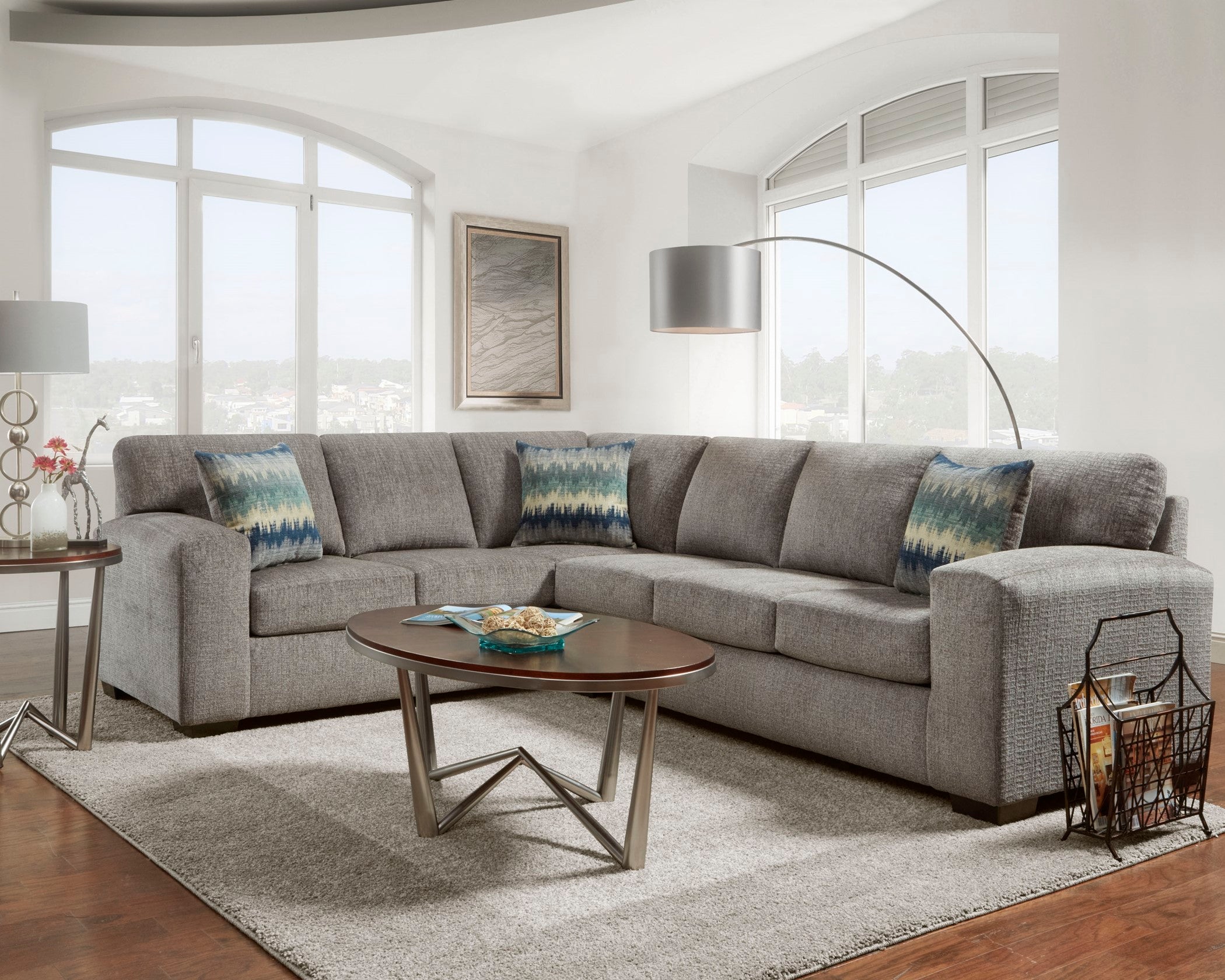 5951 Silverton Pewter large sectional with accent pillows are included with this living room sectional :