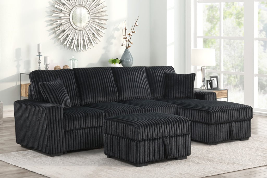 Cozy Lounge – Black Sectional with ottoman