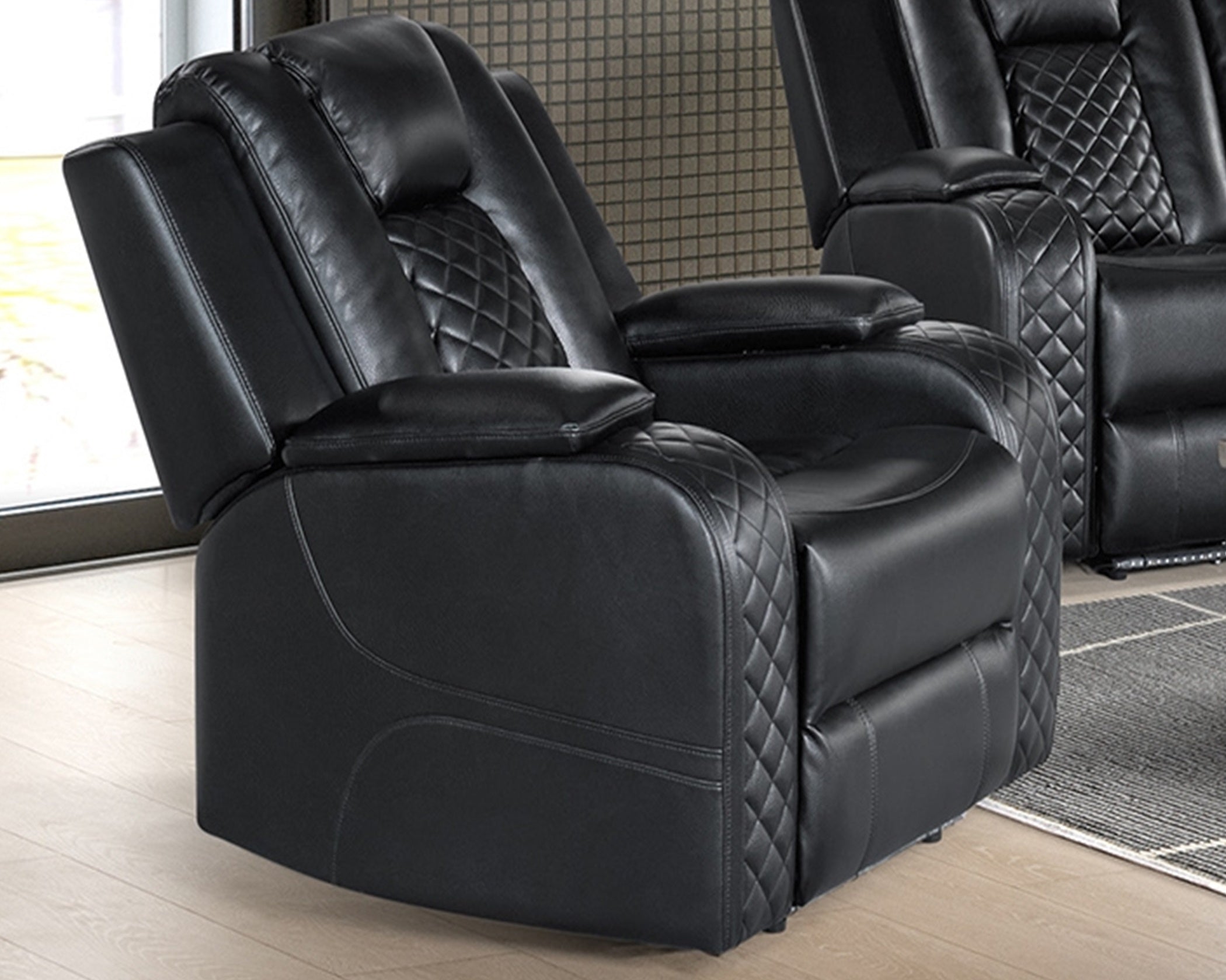 U8900 Carlo Black hidden storage, usb connections, LED lights are just a few of many features with this reclining living room set