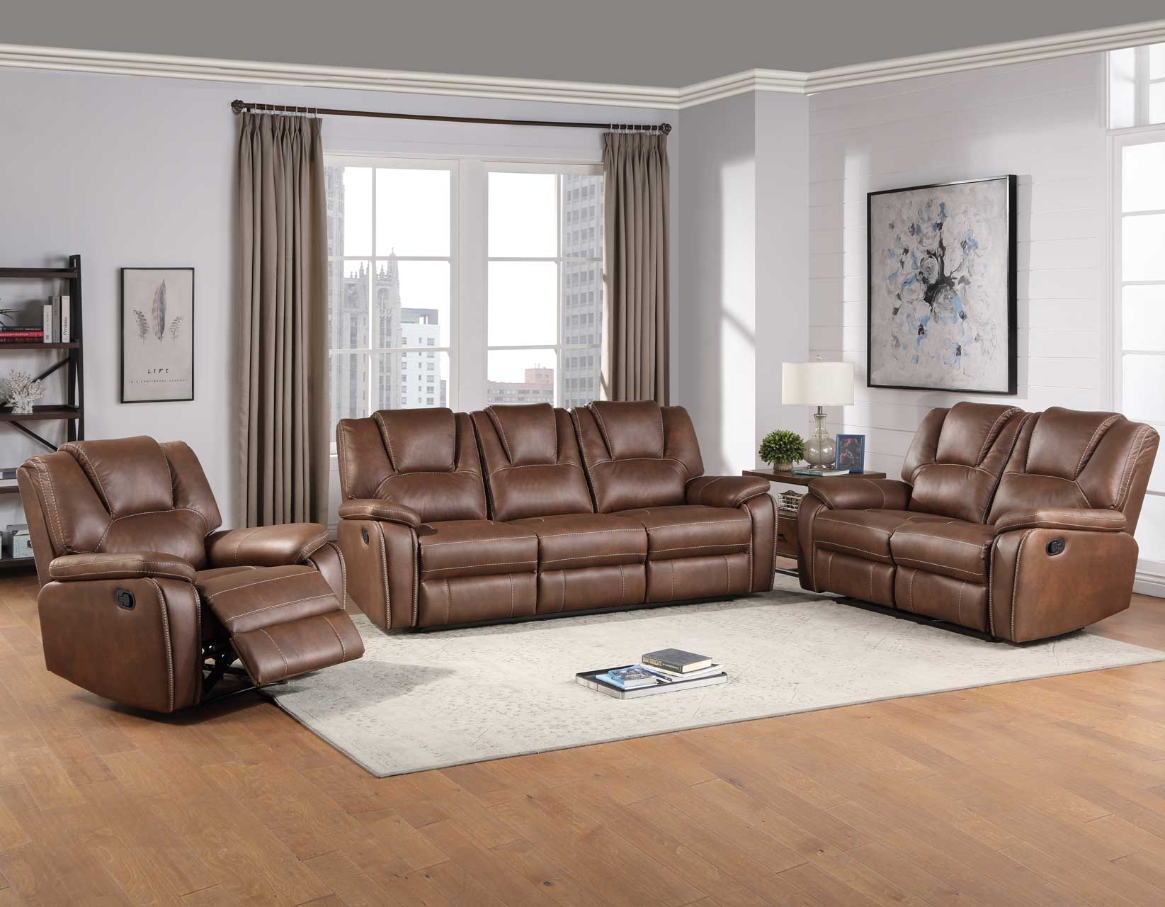 Katrine Brown very affordable clean and stylish discounted reclining living room set