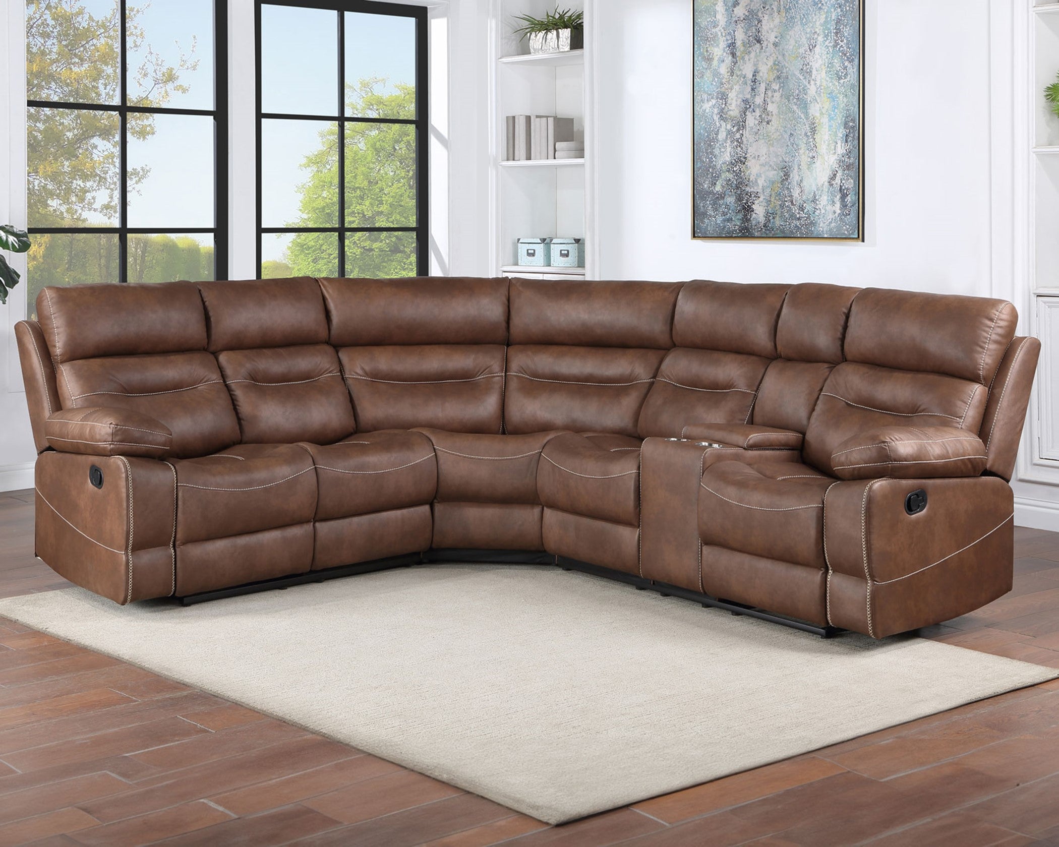 Rudger Rust Sectional rugged bomber jacket style discounted reclining living room set
