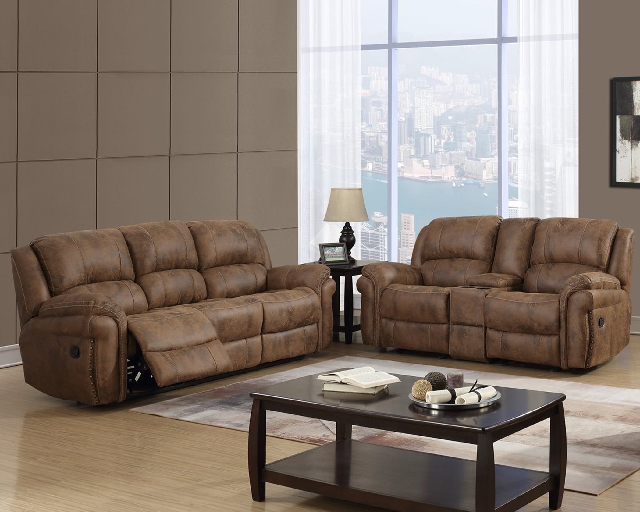 U0903 Saddle gliding loveseat with nailhead accent discounted reclining living room set
