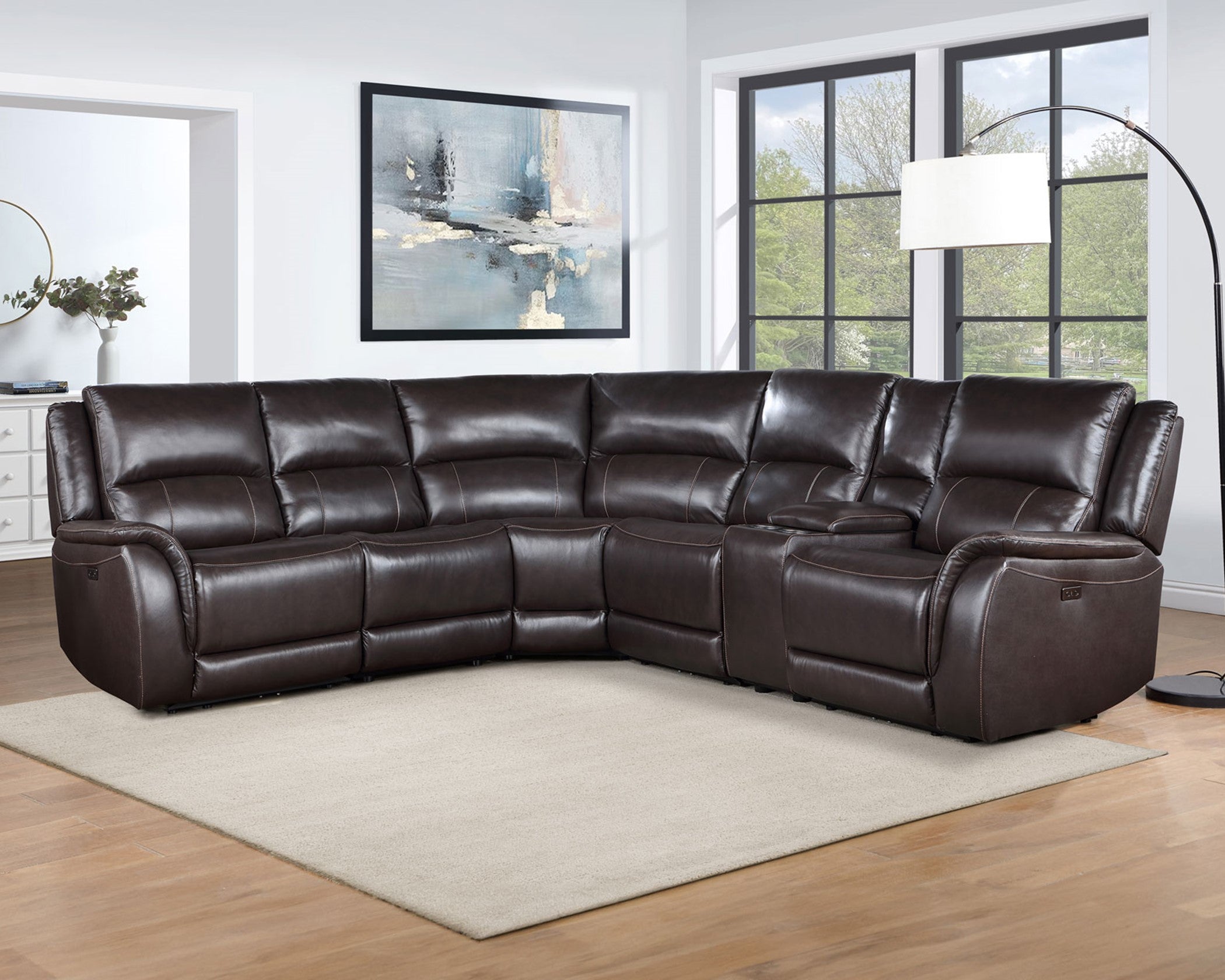 Alexandria chocolate colored top grain leather reclining living room set