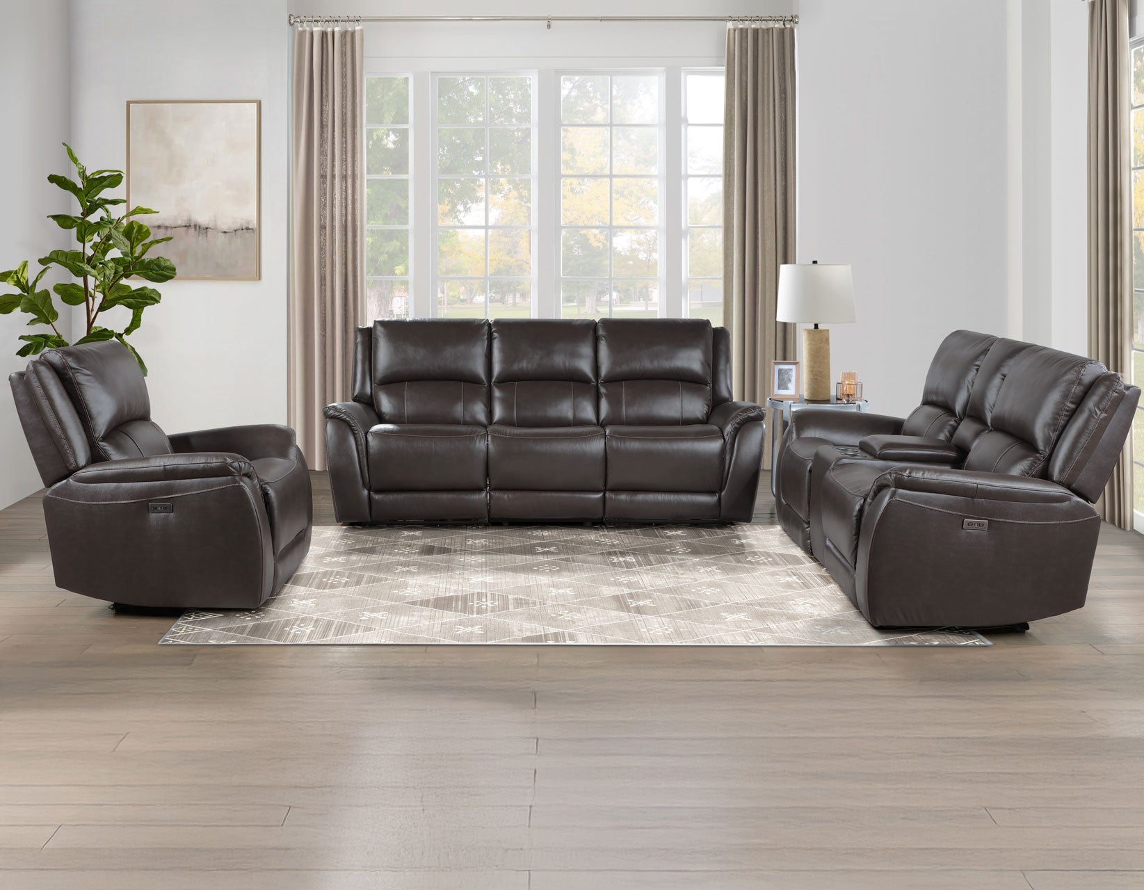 Alexandria Sofa & Love leather top grain leather discounted reclining living room set