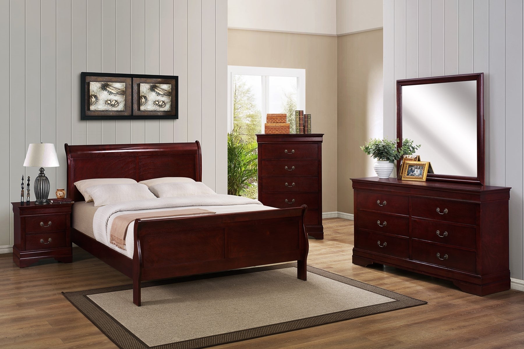 CM3850 Cherry Louis Philippe cherry color single bed available in king, queen, full or twin size