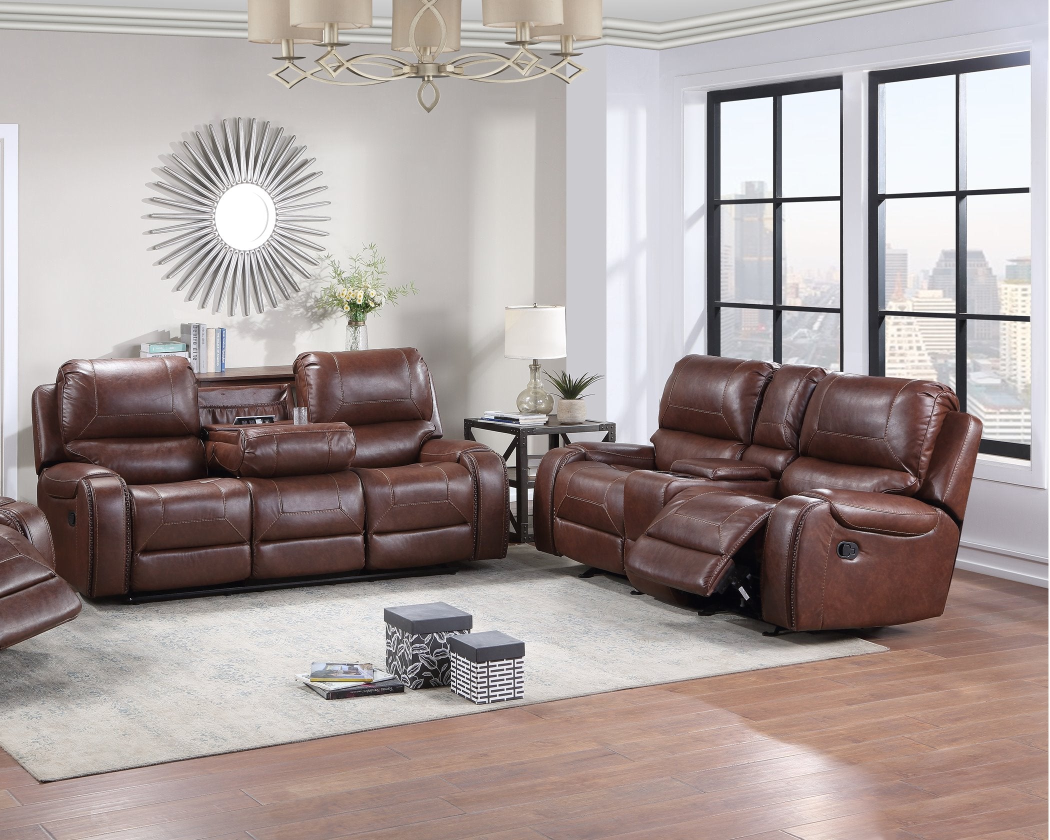 KE800 Keily Brown brown discounted reclining living room set with usb charging connections
