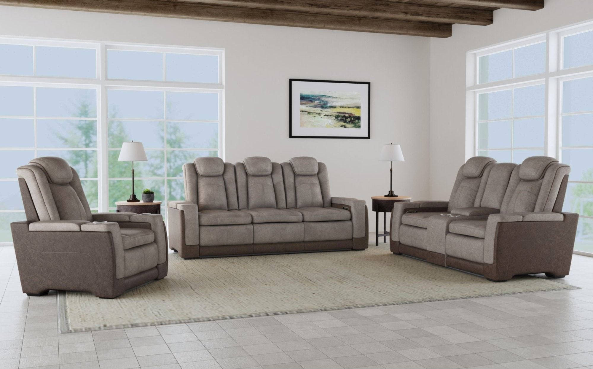 U13660 Lantana Brown/Grey wireless charging, LED lights and hidden storage are just a few features available with this reclining living room set