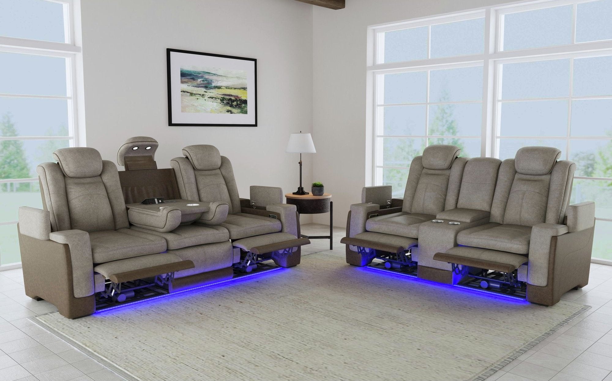 U13660 Lantana Brown/Grey wireless charging, LED lights and hidden storage are just a few features available with this reclining living room set