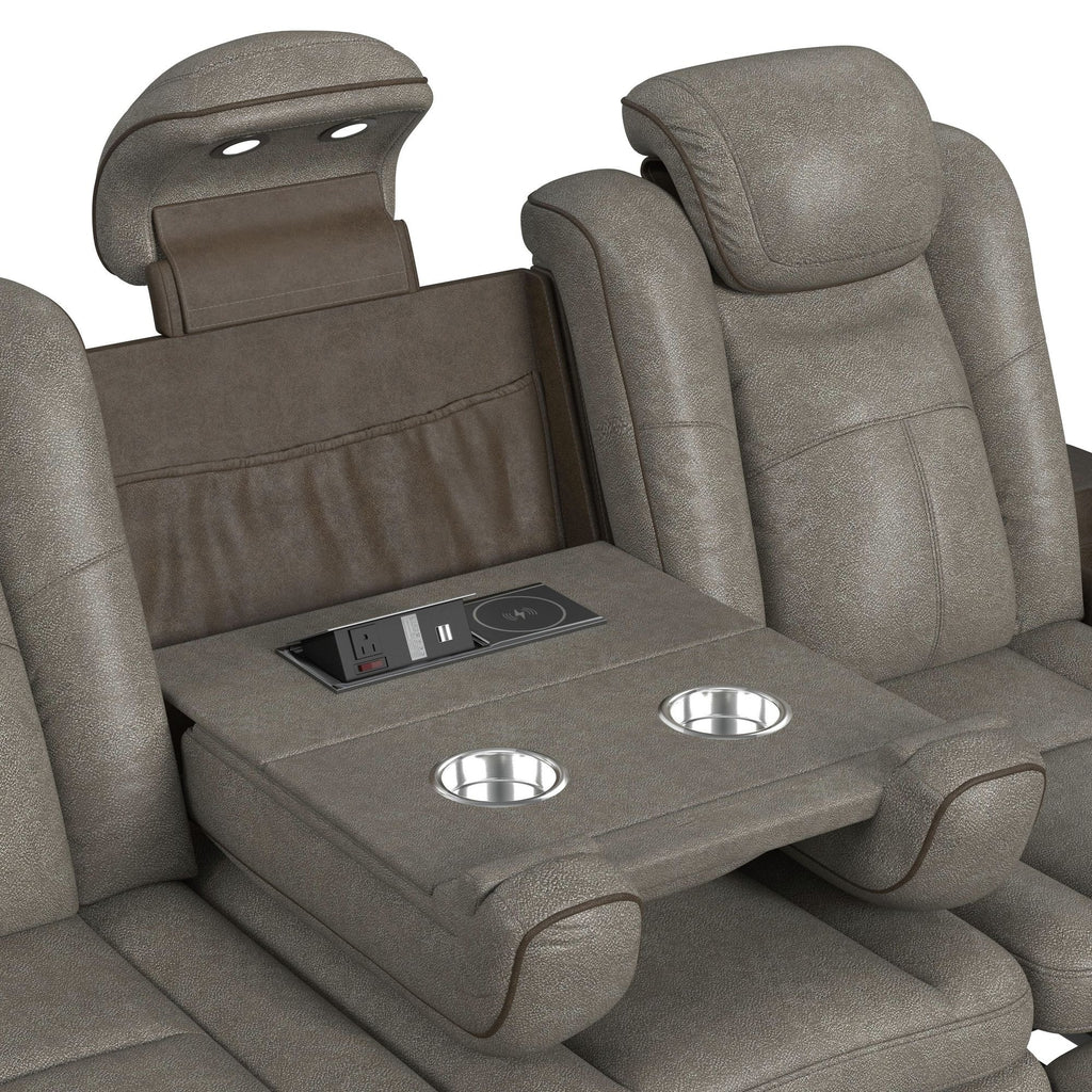 U13660 Lantana Brown/Grey wireless charging, LED lights and hidden storage are just a few features available with this reclining living room set