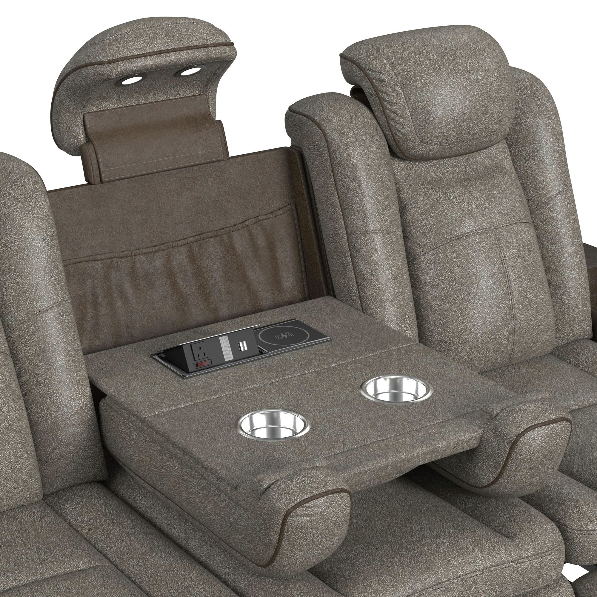 U13660 Lantana Brown/Grey wireless charging, LED lights and hidden storage are just a few features available with this reclining living room set