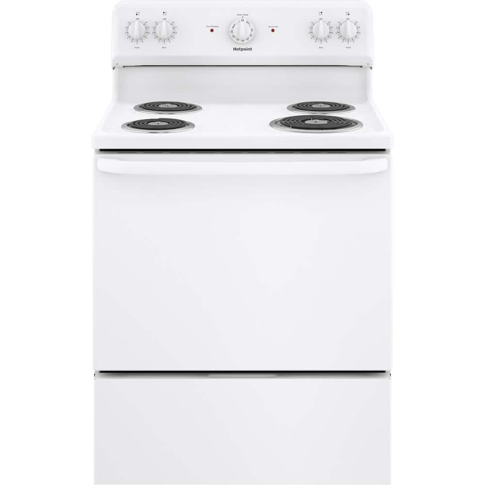 GE Hotpoint 30 in. 4-Burner Element Free-Standing Electric Range in White RBS160DMWW